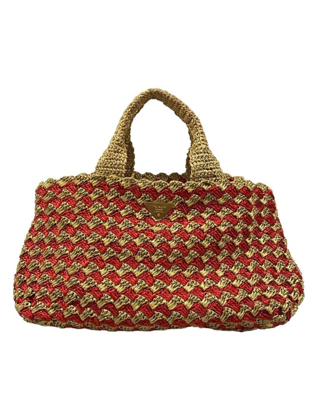 Prada Tote Bag Beige Red Basket
